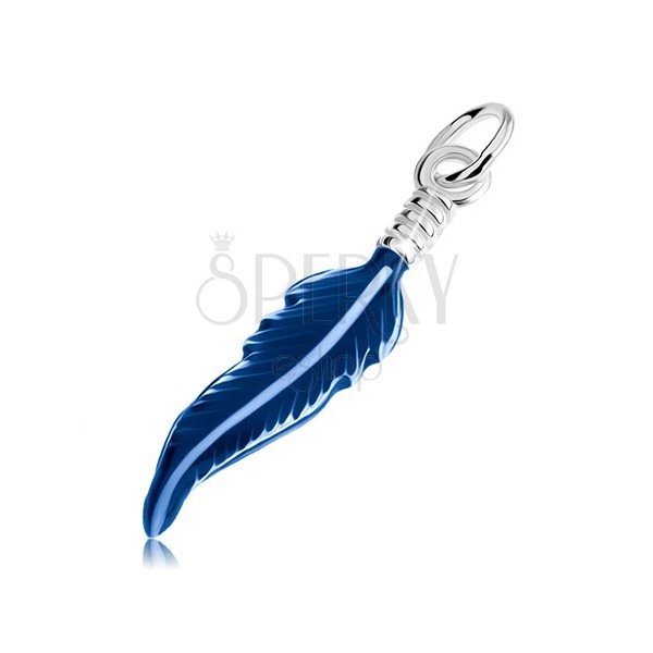 Pendant made of 925 silver, feather covered with dark blue enamel, spiral