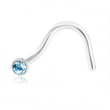 Curved nose ring made of 316L steel, silver colour, coloured zircon
