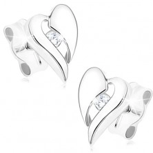 375 gold earrings - asymmetrical heart with cutout and zircon