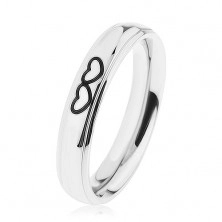Glossy steel wedding ring in silver colour, outlines of two hearts