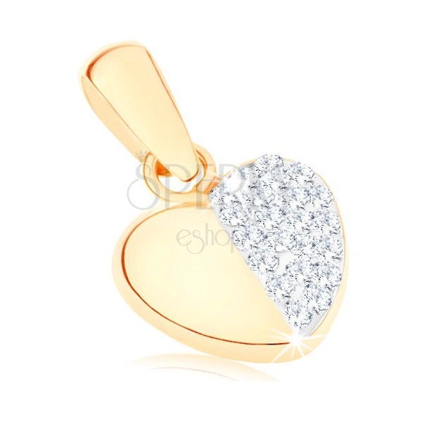 375 gold pendant - symmetrical heart, smooth and shimmering halves