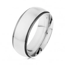 Band made of 316L steel, silvery stripe, charcoal-grey glossy rim