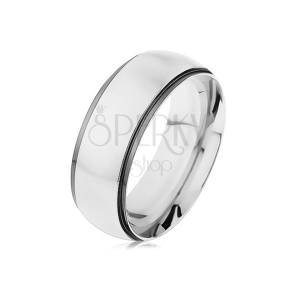 Band made of 316L steel, silvery stripe, charcoal-grey glossy rim