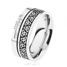 Shiny band, 316L steel, pattern - Celtic knot, silver-tinted rims