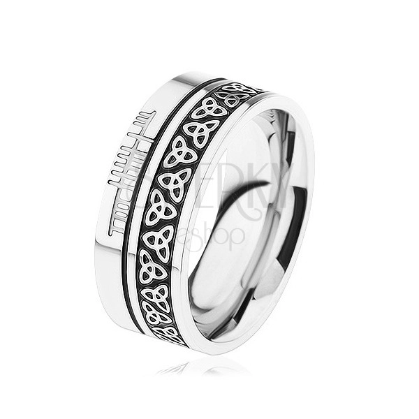 Shiny band, 316L steel, pattern - Celtic knot, silver-tinted rims