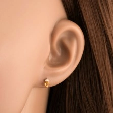 Stud earrings in yellow 14K gold - square-shaped citrine, zircons of clear colour