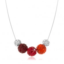925 silver necklace, colour balls on nylon string, Preciosa crystals