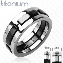 Titanium ring with black protruding strips
