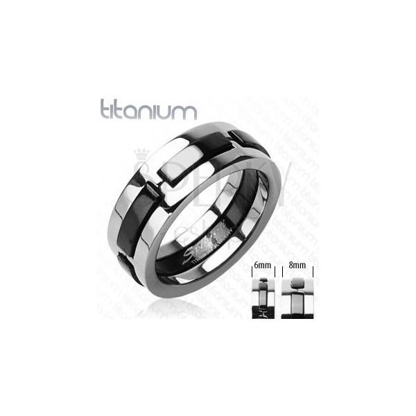Titanium ring with black protruding strips