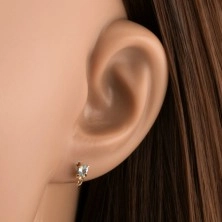 585 gold earrings - shiny bow, blue topaz heart