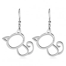 Earrings made of 316L steel in silver colour - shiny cat contour, hooks