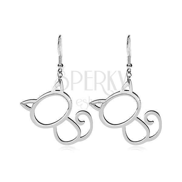 Earrings made of 316L steel in silver colour - shiny cat contour, hooks