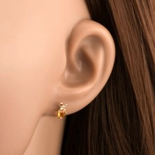 Earrings made of yellow 14K gold - yellow citrine heart with bowknot