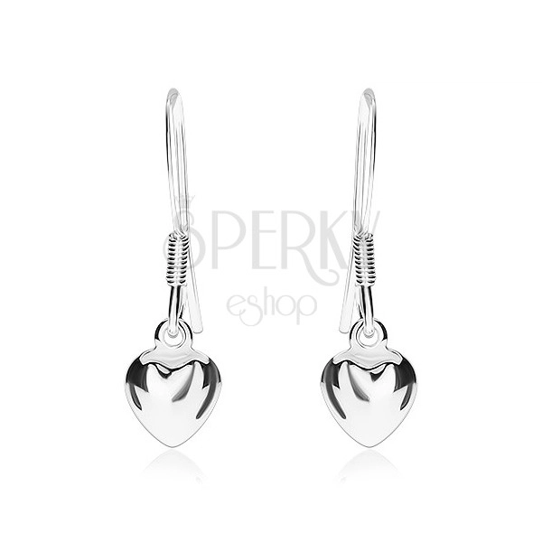 925 silver earrings, small bulging heart with high gloss
