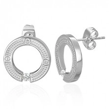 Stud round earrings made of surgical steel, silver colour, embedded clear zircon 