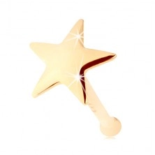 Nose piercing made of yellow 14K gold - straight, shiny five-pointed star