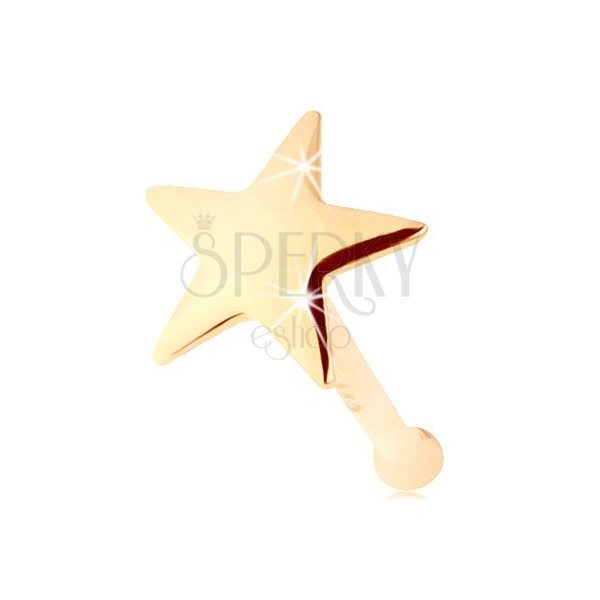 Nose piercing made of yellow 14K gold - straight, shiny five-pointed star