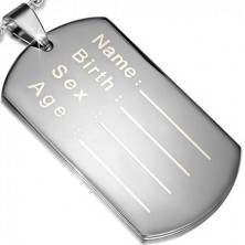 Pendant made of 316L steel - flat rectangular tag for personal information