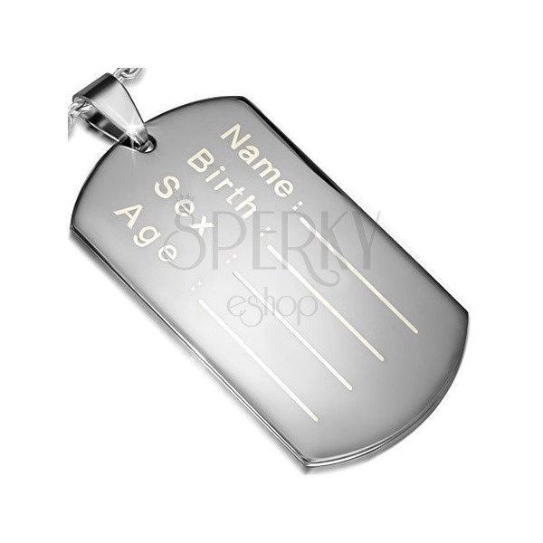 Pendant made of 316L steel - flat rectangular tag for personal information