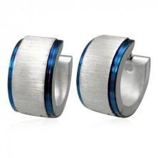 Earrings made of 316L steel, matt satin centre and shiny blue borders