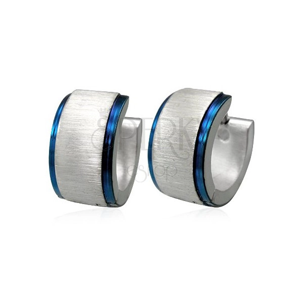 Earrings made of 316L steel, matt satin centre and shiny blue borders