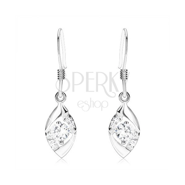 Earrings made of 925 silver, grain contour, shimmering clear zircons