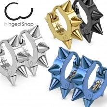 Multicoloured earrings, 316L steel, shiny spiked hoops