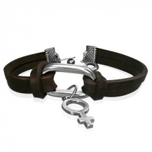 Leather bracelet with steel women's symbol