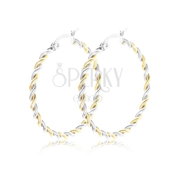 Twisted earrings made of 316L steel, hoops, two-tone design