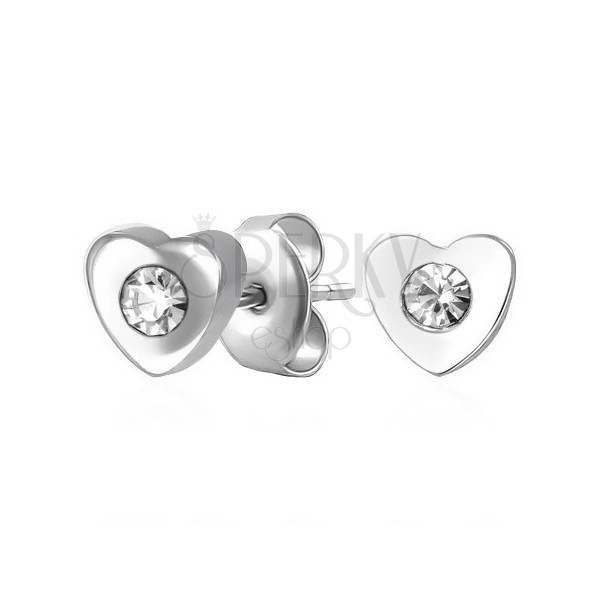 Earrings made of 316L silver, silver hue, symmetrical heart with zircon