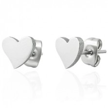 Steel earrings, silver colour, shiny heart, stud fastening