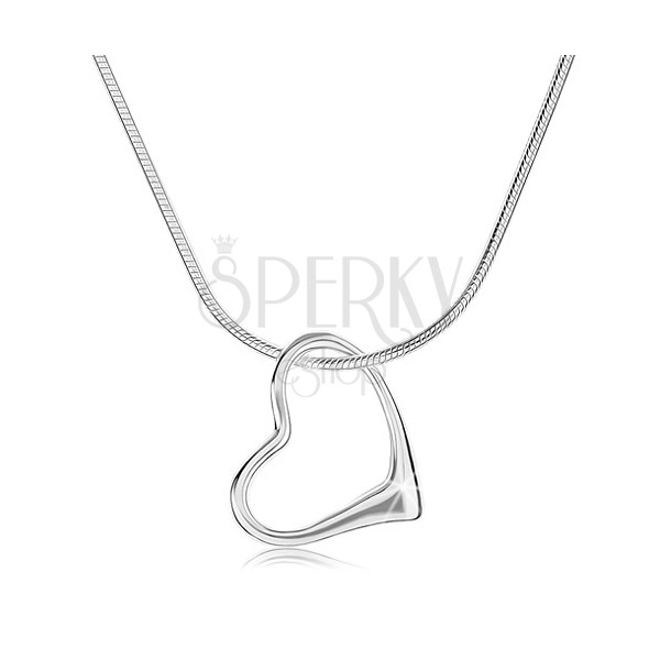 Necklace made of 925 silver, thick chain - snake, asymmetrical heart outline