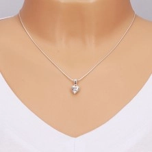 Shimmering 925 silver pendant, clear zircon heart in decorative mount