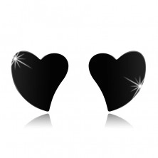 Stud steel earrings, asymmetrical heart in black, high gloss