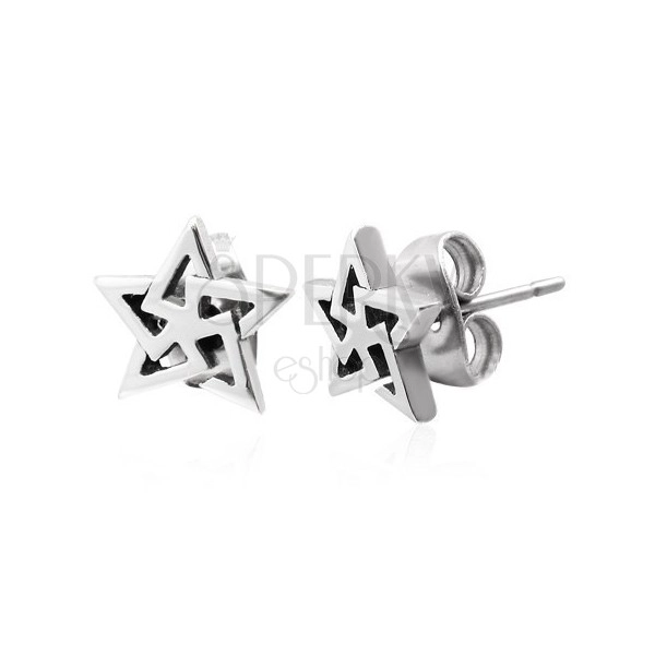Earrings, 316L steel, star-shaped outline - triangles, silver hue