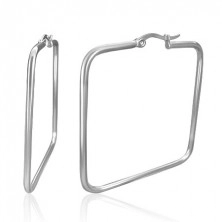 Steel earrings in silver tone, square-shaped contour, French hook