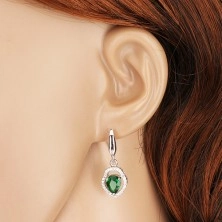 925 silver set, pendant and earrings, asymmetrical contour, zircon teardrop