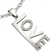 Stainless steel LOVE pendant with zircons