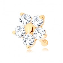585 gold nose piercing - straight, shimmering clear zircon flower