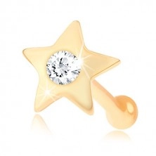 Straight nose piercing, yellow 14K gold - small shiny star with zircon
