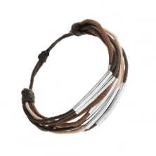 String bracelet, shades of brown, beige and black, steel segments