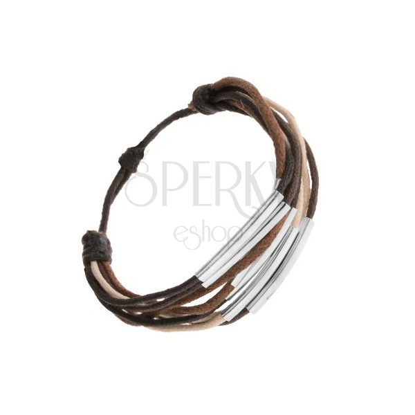 String bracelet, shades of brown, beige and black, steel segments