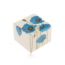 Box for ring, earrings or pendant, beige hue, blue flowers