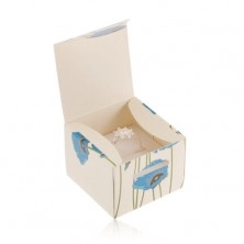 Box for ring, earrings or pendant, beige hue, blue flowers