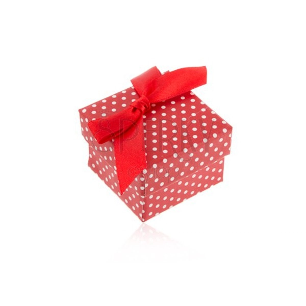 Red gift box for ring or earrings, white dots, bowknot