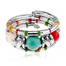 Wrap bracelet, coloured beads, segmented surface