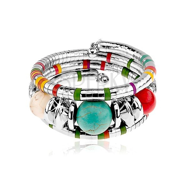 Wrap bracelet, coloured beads, segmented surface