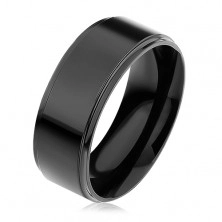 Black ring, stainless steel, raised stripe, high gloss