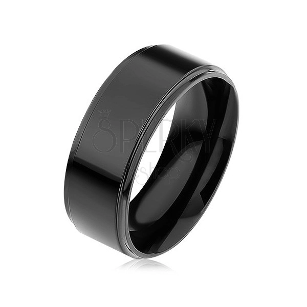 Black ring, stainless steel, raised stripe, high gloss