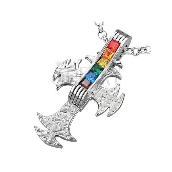 Steel cross pendant with rainbow rhinestones - GAY PRIDE